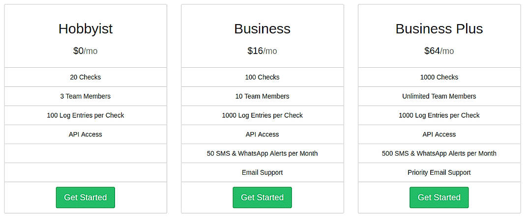 Pricing screenshot