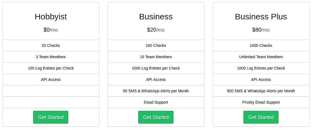 Pricing screenshot