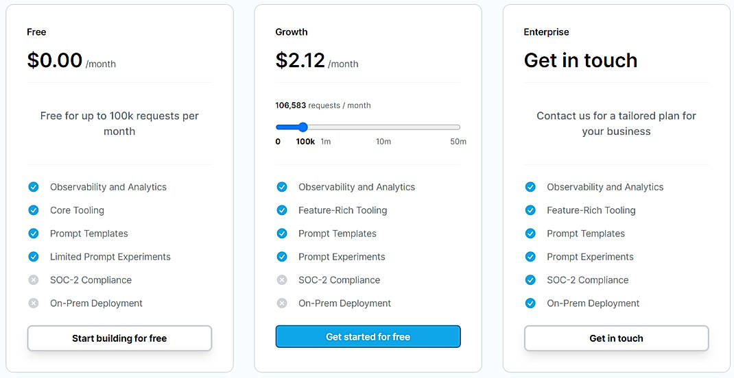 Pricing screenshot