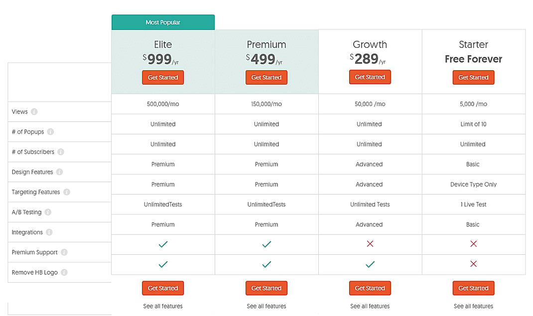 Pricing screenshot
