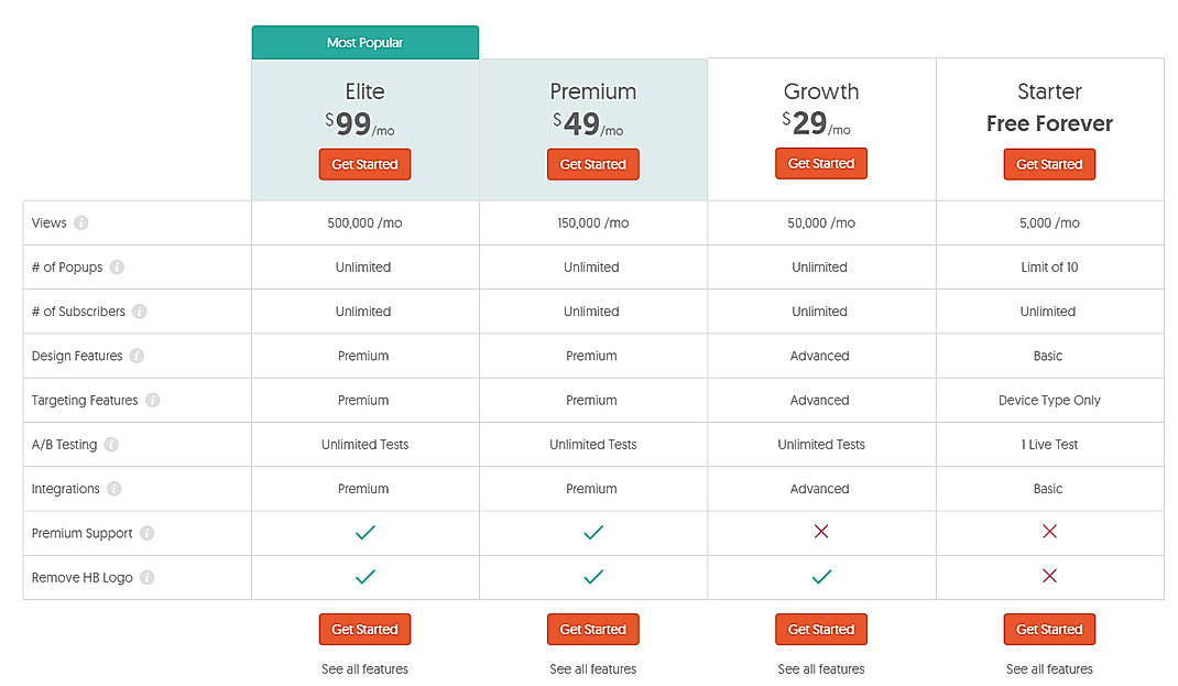 Pricing screenshot