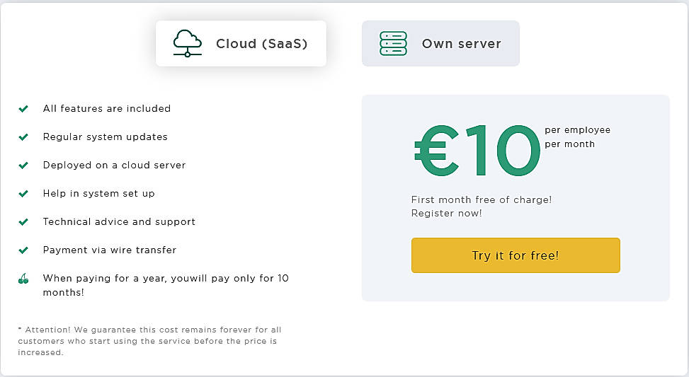 Pricing screenshot
