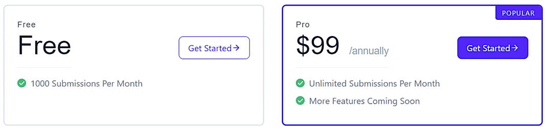 Pricing screenshot