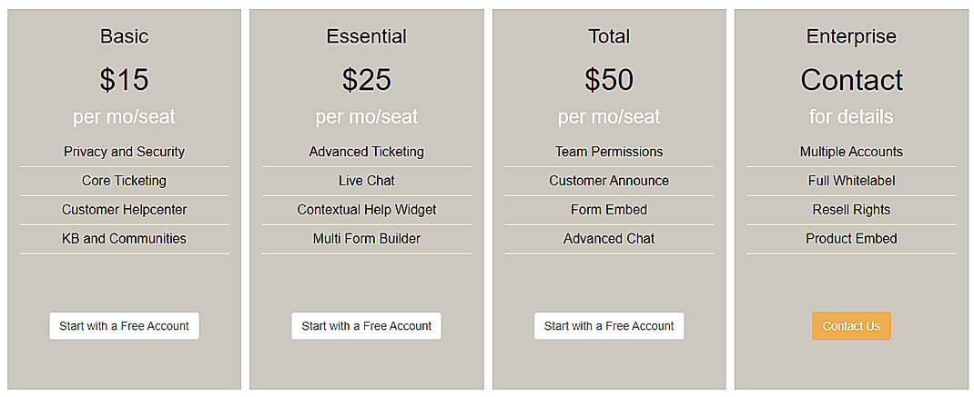 Pricing screenshot