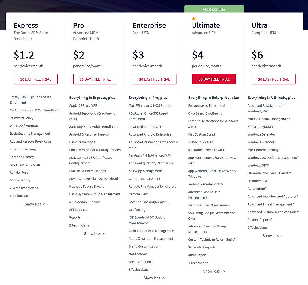 Pricing screenshot