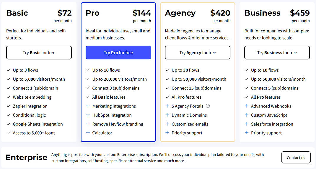 Pricing screenshot