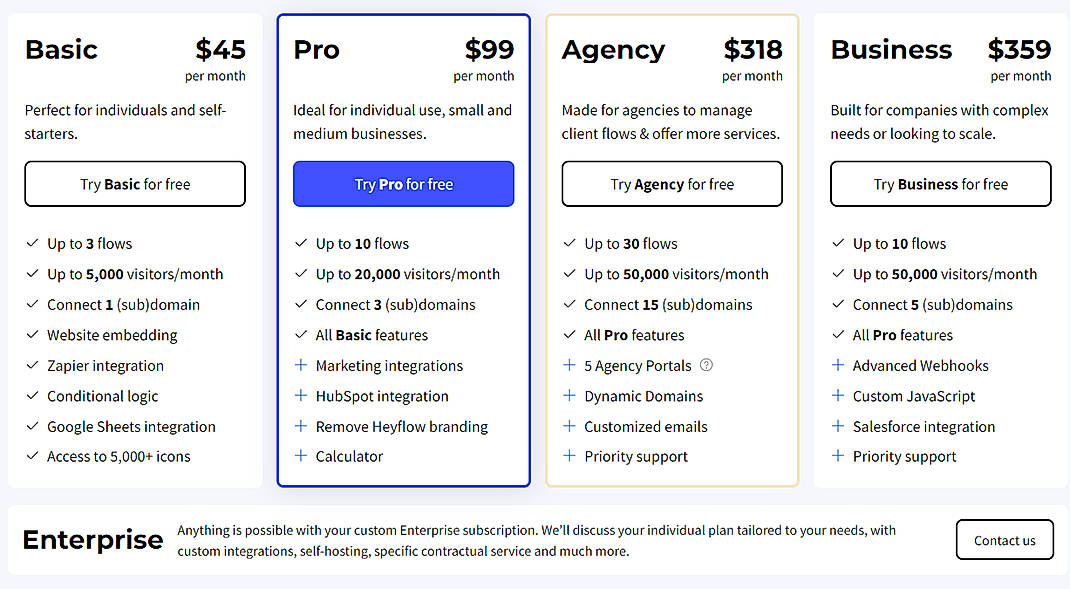 Pricing screenshot