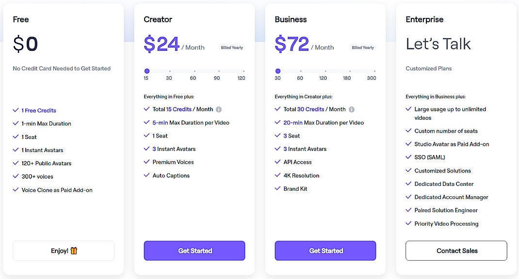 Pricing screenshot