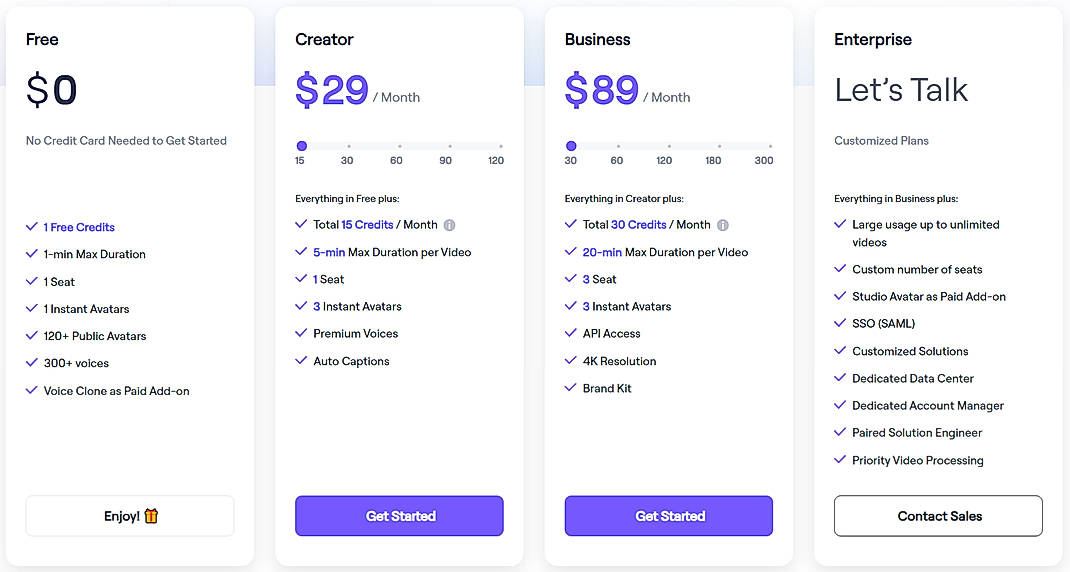Pricing screenshot