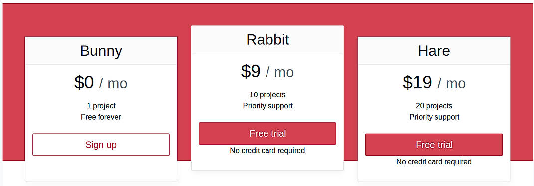 Pricing screenshot