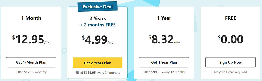 Pricing screenshot