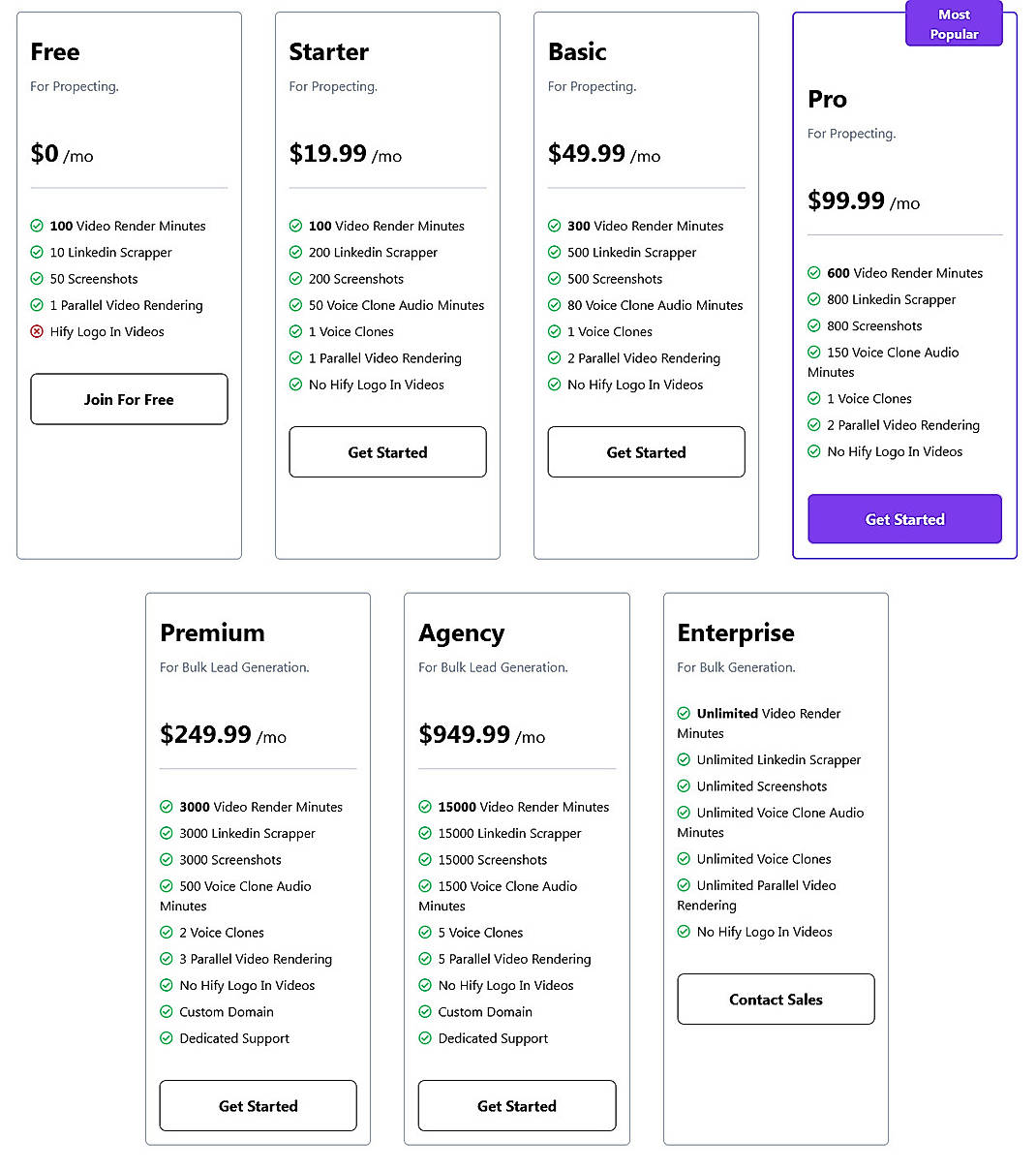 Pricing screenshot