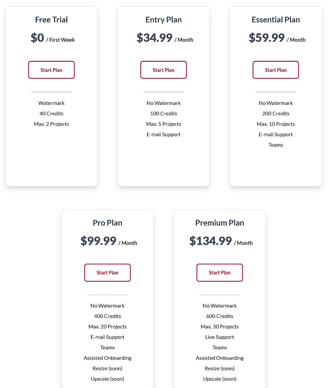 Pricing screenshot