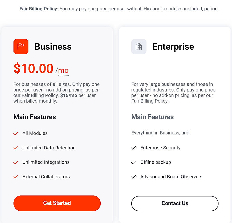 Pricing screenshot
