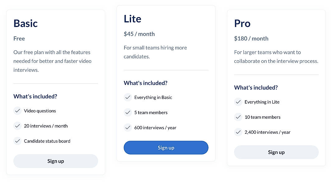 Pricing screenshot