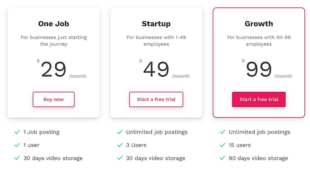Pricing screenshot