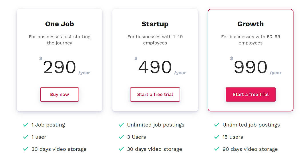 Pricing screenshot