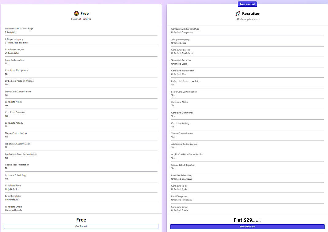 Pricing screenshot