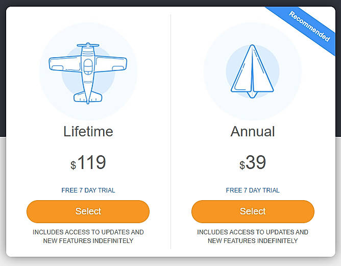 Pricing screenshot