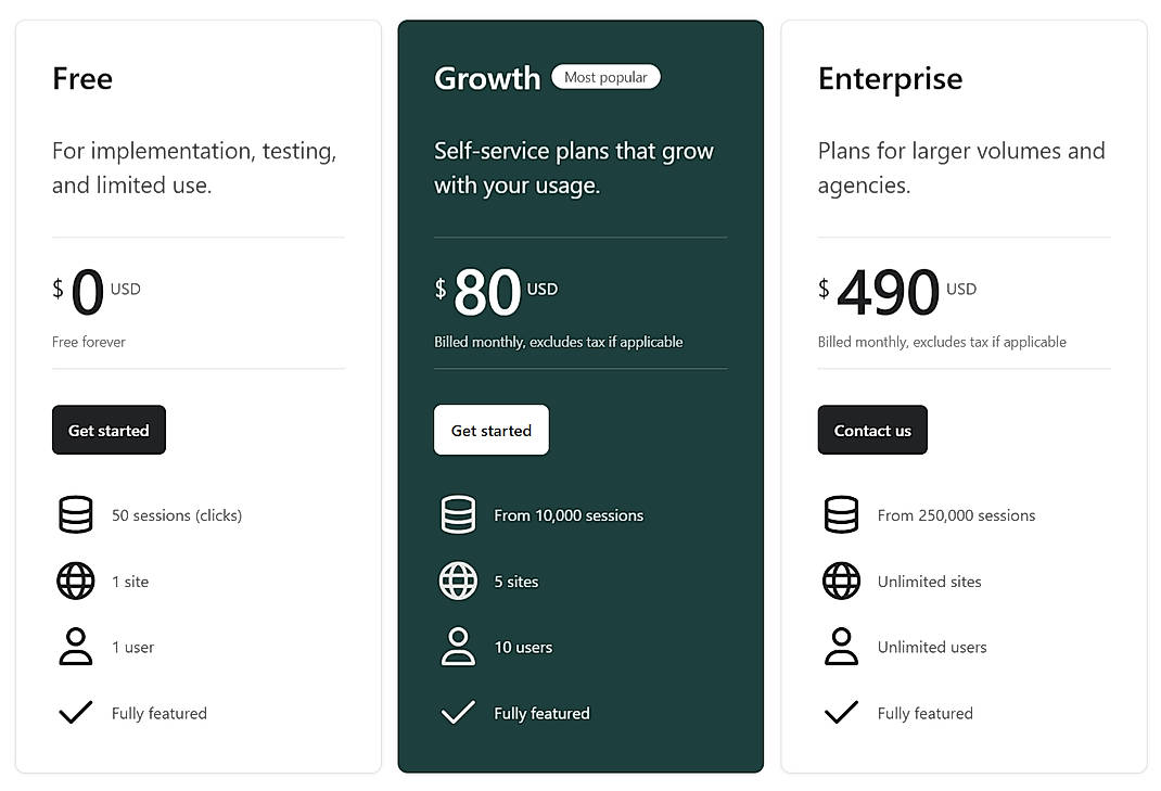 Pricing screenshot