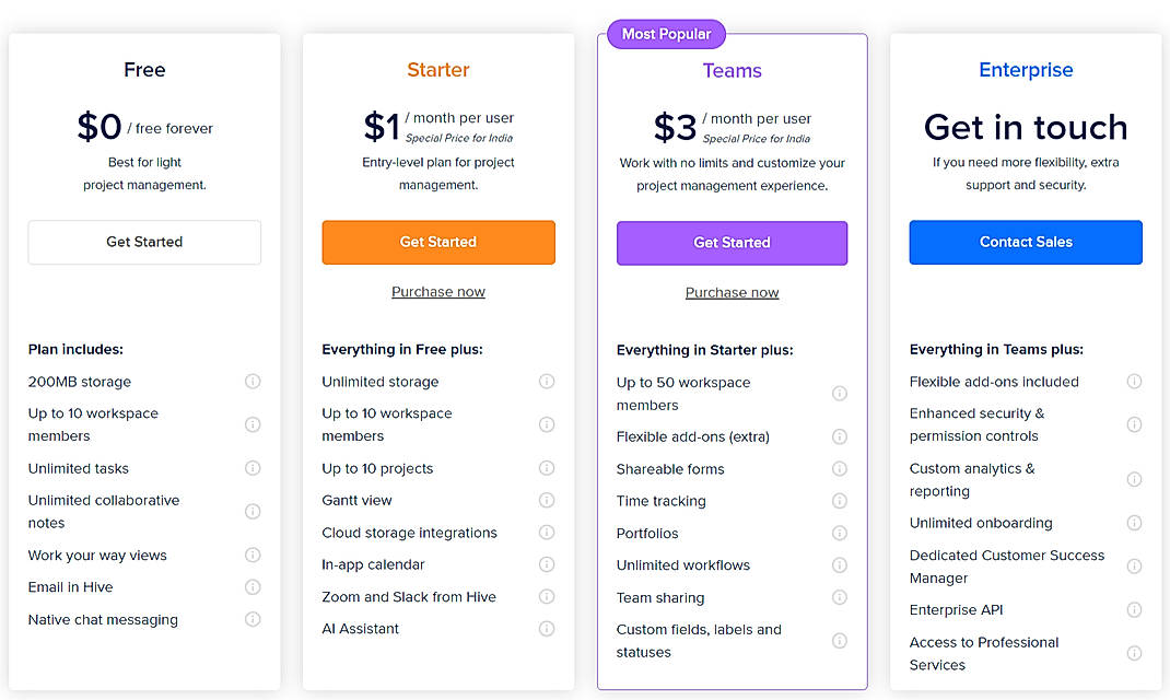 Pricing screenshot