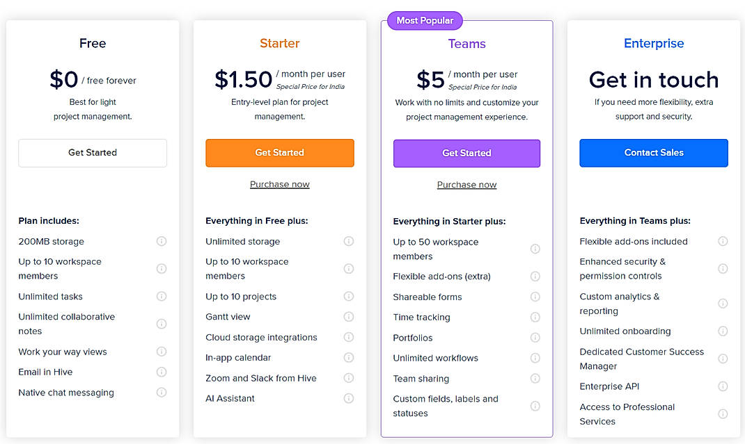 Pricing screenshot