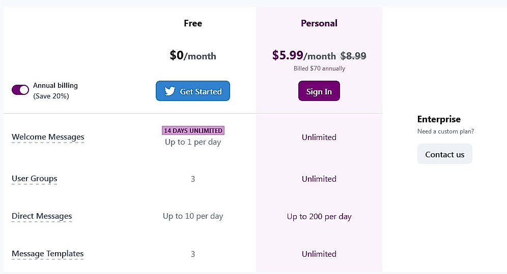 Pricing screenshot