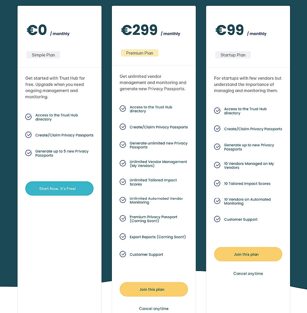Pricing screenshot