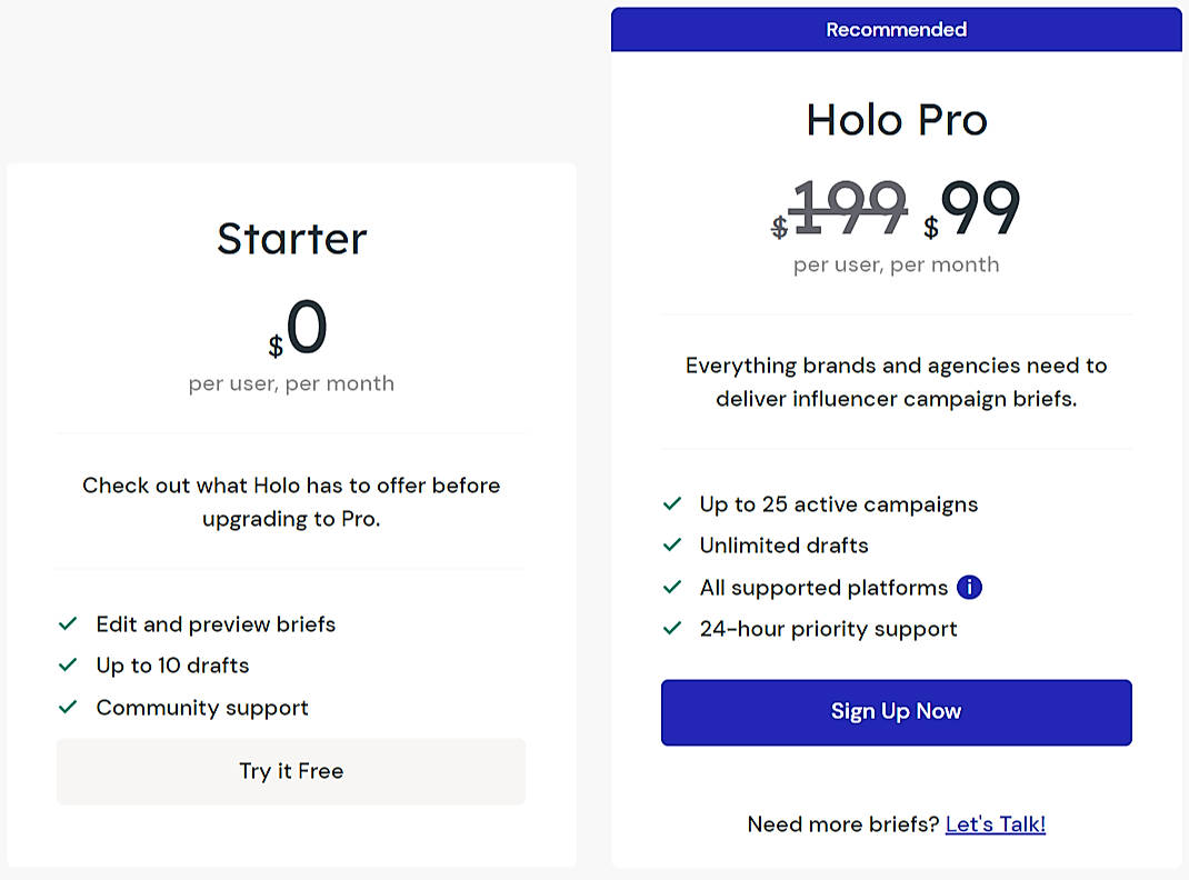 Pricing screenshot