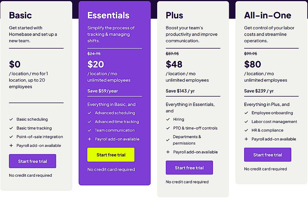 Pricing screenshot