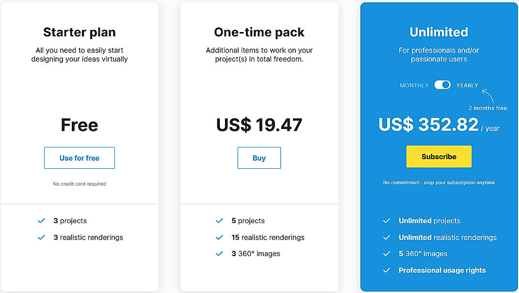 Pricing screenshot