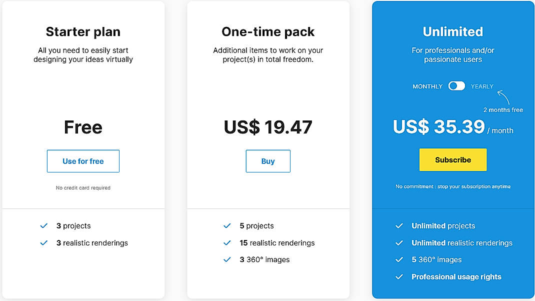 Pricing screenshot