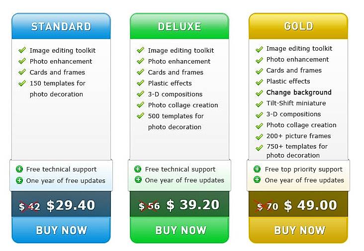 Pricing screenshot
