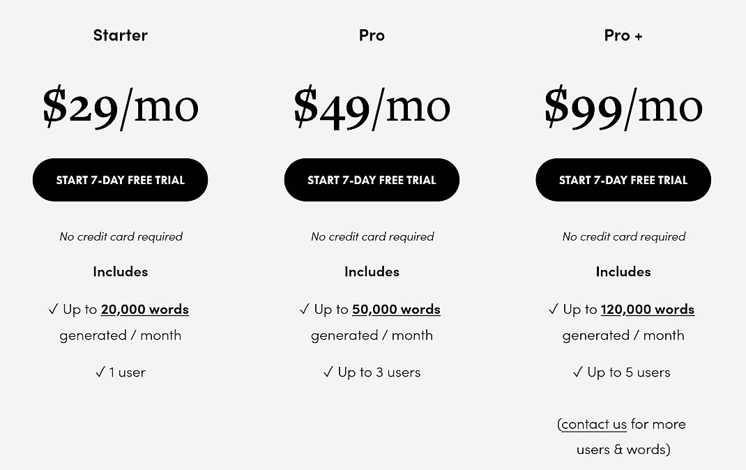 Pricing screenshot