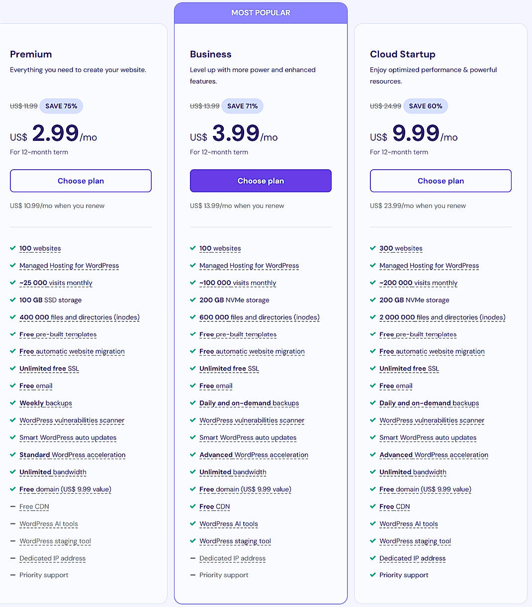 Pricing screenshot