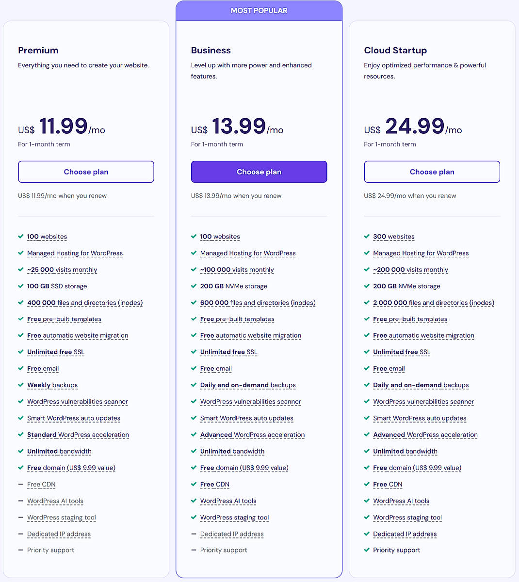 Pricing screenshot