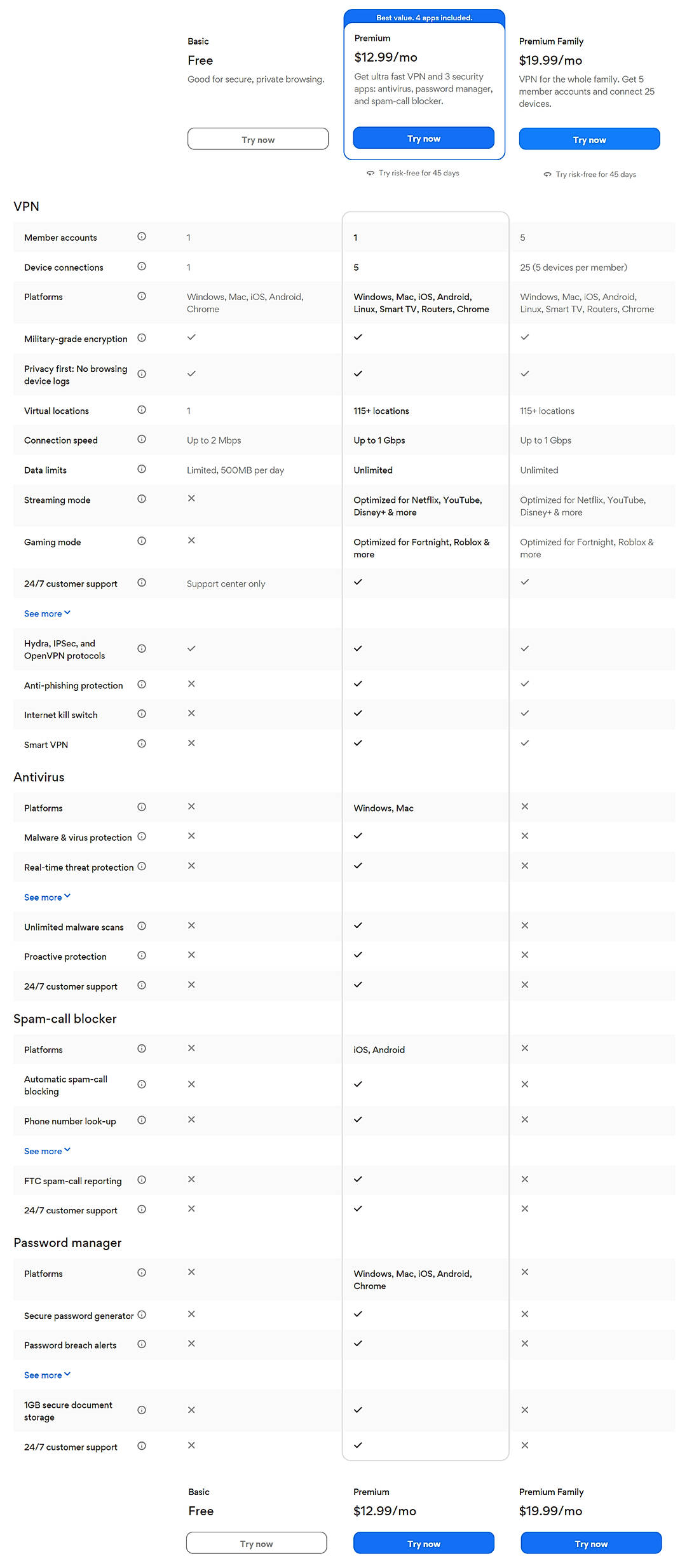 Pricing screenshot
