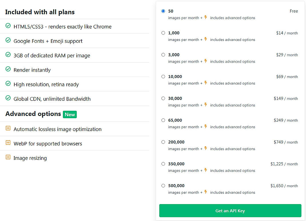 Pricing screenshot