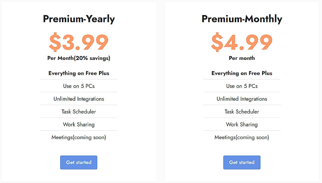 Pricing screenshot