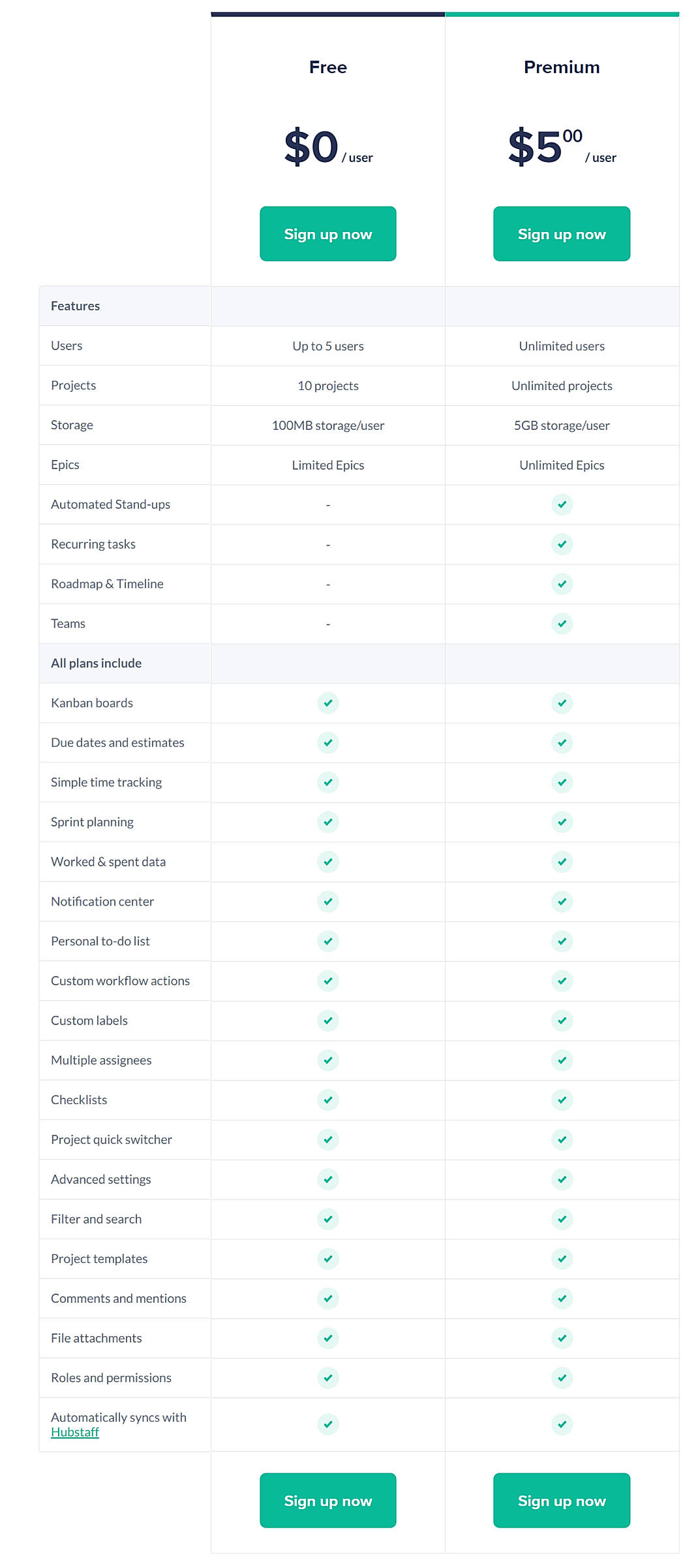 Pricing screenshot