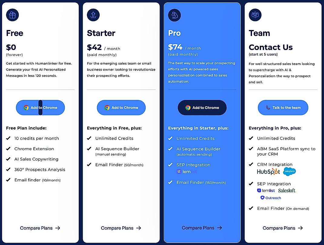 Pricing screenshot