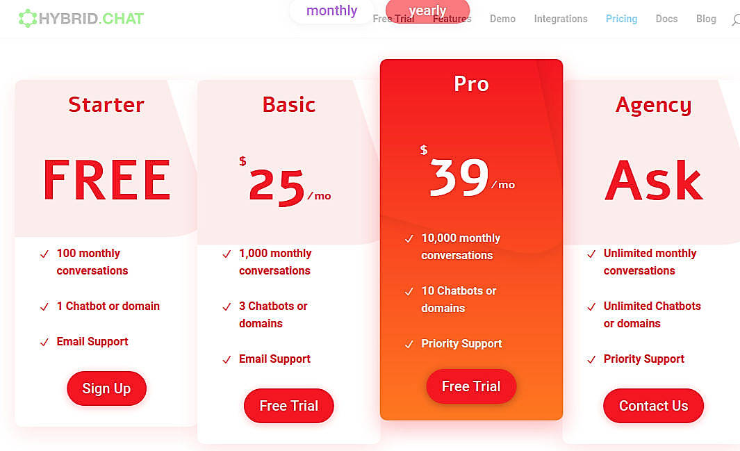 Pricing screenshot