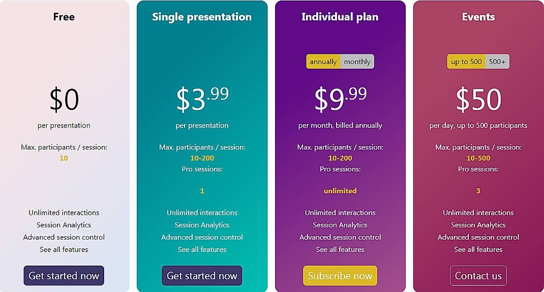 Pricing screenshot