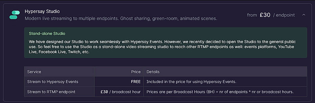 Pricing screenshot