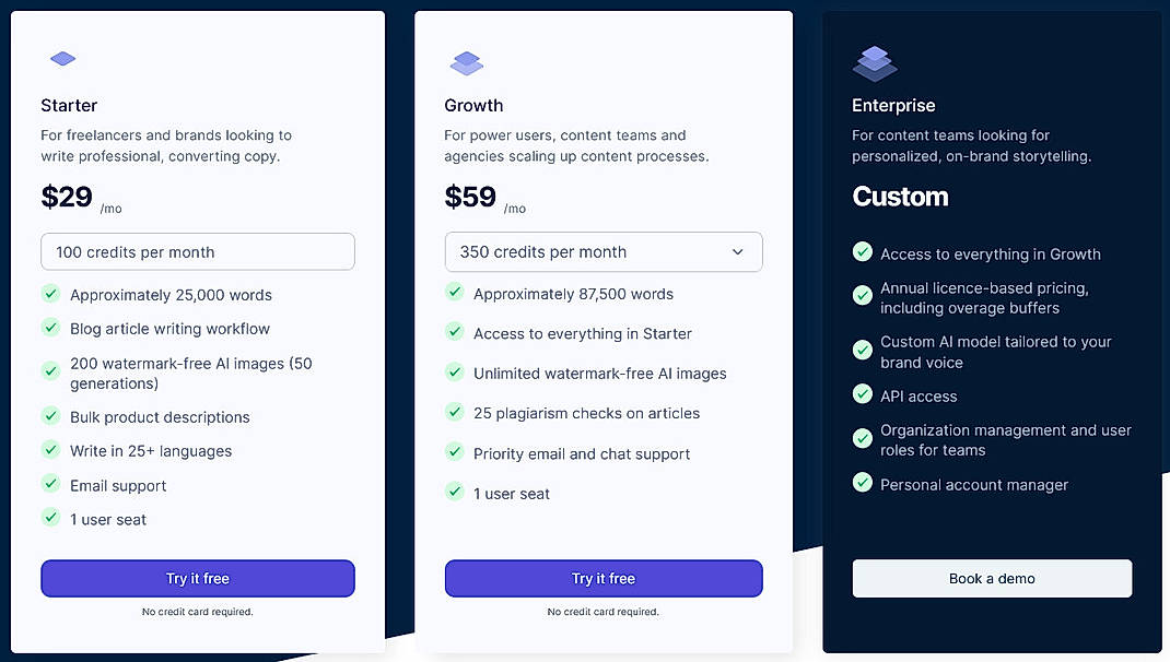 Pricing screenshot