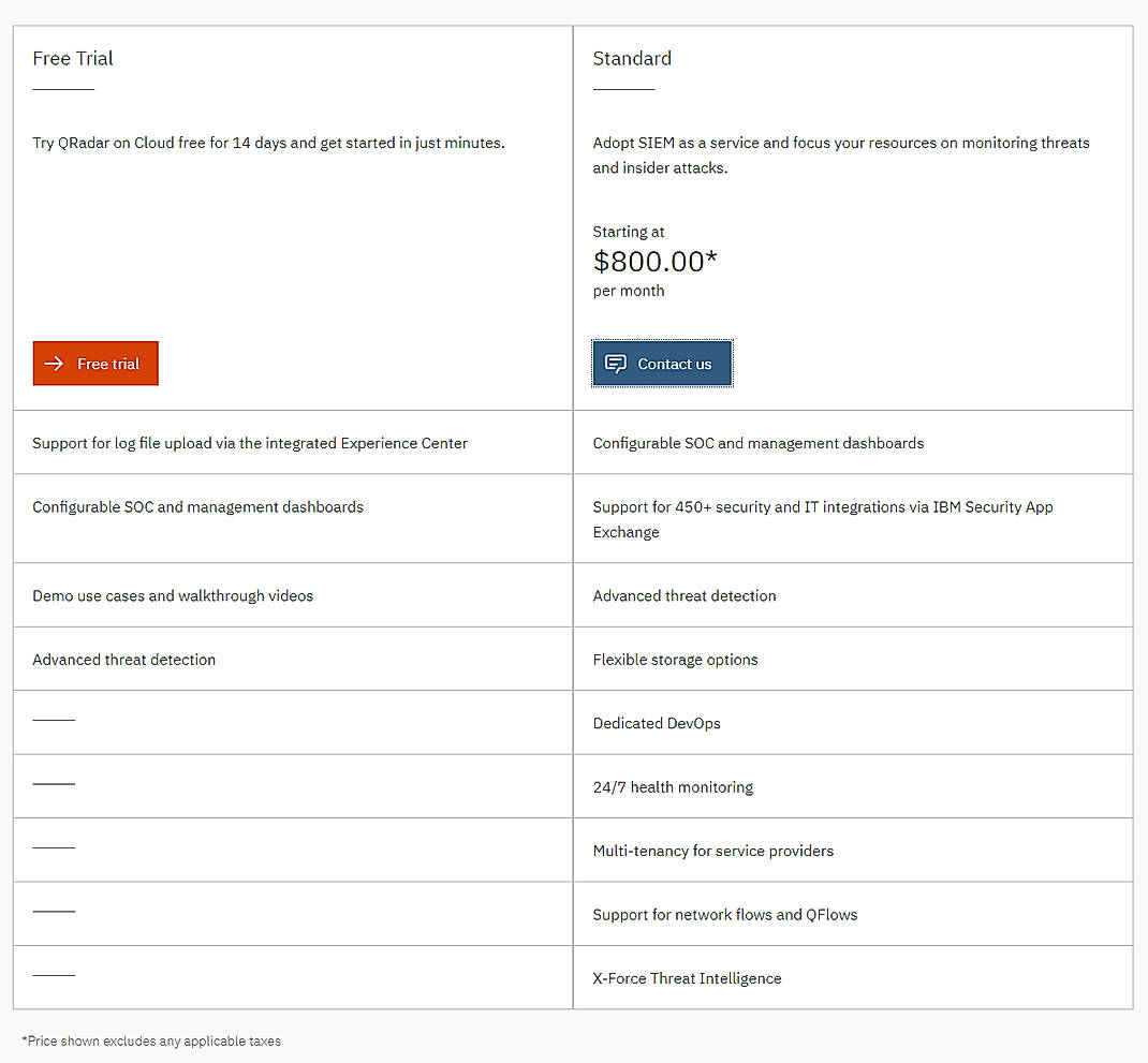 Pricing screenshot