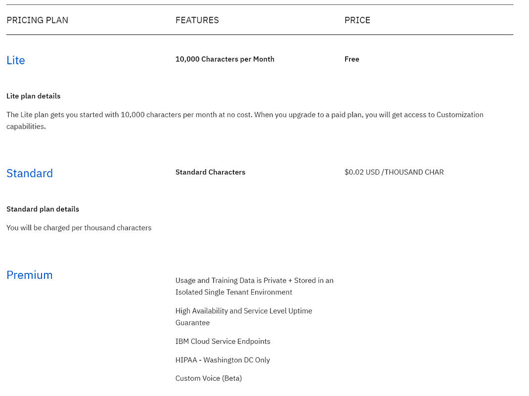 Pricing screenshot