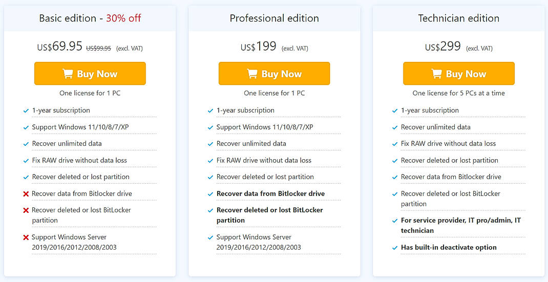 Pricing screenshot