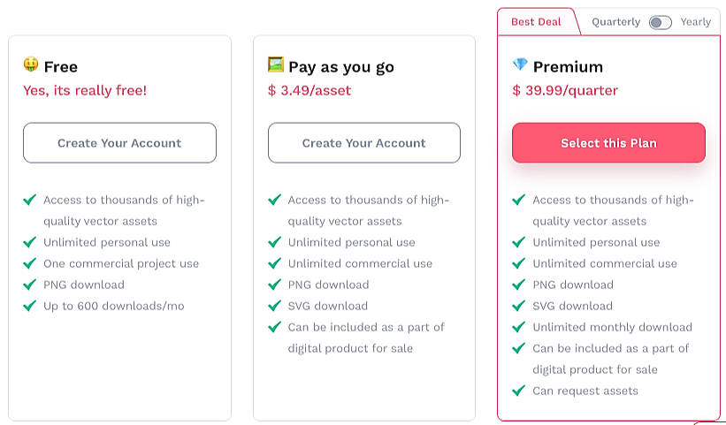 Pricing screenshot