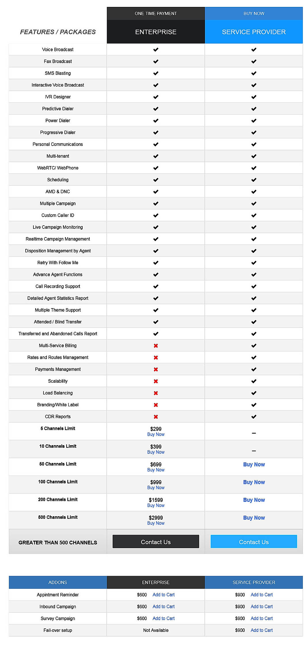 Pricing screenshot